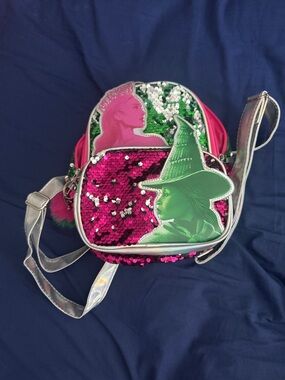 Wicked Pink & Green Sequin Witch Crossbody Bag with Holographic Strap